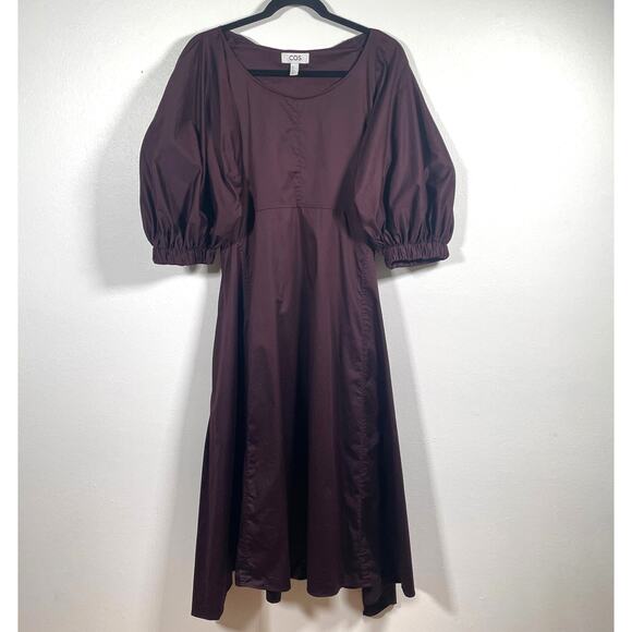 COS Dress 6 Puff Sleeve Midi Prairie Cottage Milkmaid Witchy Goth Flowy Pleated - Picture 1 of 16